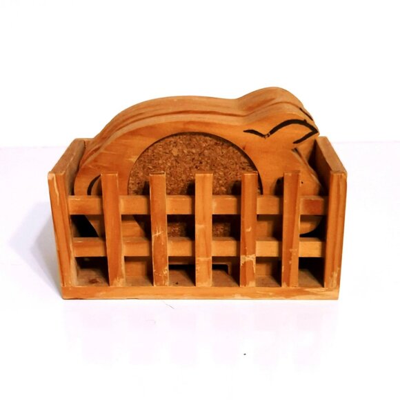 Vintage Rosenthal Netter Wooden Pig Set of 6 Coasters Farmhouse Countryside - Picture 1 of 5